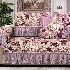 Luo yijia simple modern plush sofa cushion cloth art European cushion four seasons universal all-inclusive sofa cover towel retro purple 80*80cm