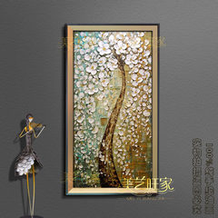 Mature tree abstract modern simple living room oil painting handmade authentic frame decorated wall paintings vertical wall hung mail 70*140cm Champagne black silk edge Pu frame Oil film laminating + low reflective organic glass