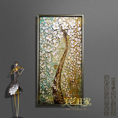 Mature tree abstract modern simple living room oil painting handmade authentic frame decorated wall paintings vertical wall hung mail 70*140cm Wooden drawing silver L word frame Oil film laminating + low reflective organic glass