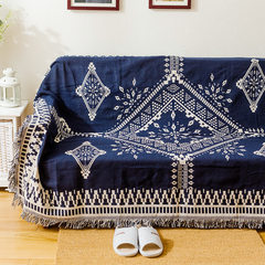 北欧出口双面纯棉针织线毯冬季沙发垫沙发巾罩套地毯多功能毯 黑白菱形（双面) 65+17垂边*180cm