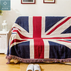 北欧出口双面纯棉针织线毯冬季沙发垫沙发巾罩套地毯多功能毯 英国旗（双面) 65+17垂边*180cm