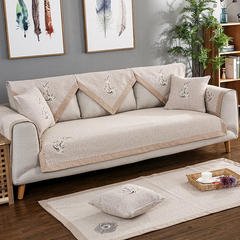 Flax sofa cushion four seasons general cloth art pure cotton anti-skid sitting room contracted modern summer cotton and linen sofa cover towel plum flower bag side cream-colored 80*80cm