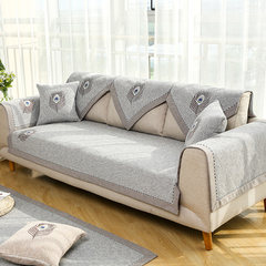 Flax sofa cushion four seasons general cloth art pure cotton anti-skid sitting room contracted modern summer cotton and linen sofa cover towel peacock wrap side grey 80*80cm