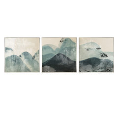 Modern new Chinese style mountain decoration painting, living room, bedroom, restaurant triple painting, pure hand painting abstract oil painting 80*80 Simple white clean frame Triple combination Oil film laminating + low reflective organic glass