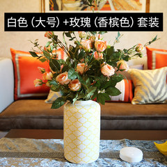 European style living room suit modern creative ceramic vase floral ornaments Home Furnishing floral decorations desktop decoration White Size + Rose Champagne set