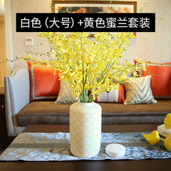 European style living room suit modern creative ceramic vase floral ornaments Home Furnishing floral decorations desktop decoration White big size + yellow honey suit