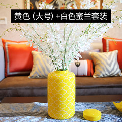 European style living room suit modern creative ceramic vase floral ornaments Home Furnishing floral decorations desktop decoration Yellow big size + white honey suit