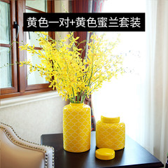 European style living room suit modern creative ceramic vase floral ornaments Home Furnishing floral decorations desktop decoration Yellow one pair + yellow honey suit