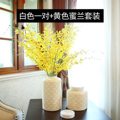 European style living room suit modern creative ceramic vase floral ornaments Home Furnishing floral decorations desktop decoration White one pair + yellow honey suit