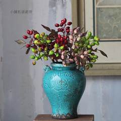 The European and American Home Furnishing decoration Retro Old ceramic vase floral TV cabinet table decorations Vase +6 olive fruit