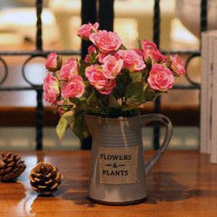 Oak manor American Pastoral ornaments, simulation flower set, ceramic vase, dining table, finished flower With 1 beam rose rose with grey vase