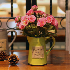 橡树庄园 美式田园家居饰品仿真花艺套装 陶瓷花瓶餐桌成品花 带1束玫红玫瑰配绿色花瓶