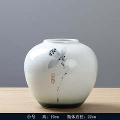 The new Chinese modern ceramic flower vase of flowers with bright glaze ink lotus flower Home Furnishing desktop living room furnishings Short paragraph