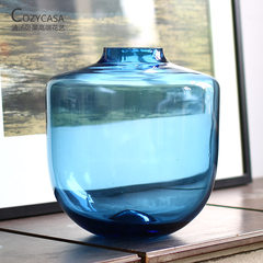 Clear fruit, clear blue glass vase, Nordic living room, small transparent water culture flower inserting device Large size transparent blue vase single