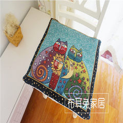 Sun moon cat bar coffee shop southeast Asian ethnic style retro cotton and linen chair cushions thin summer portable extra-large pillow: 55X55cm sun moon cat