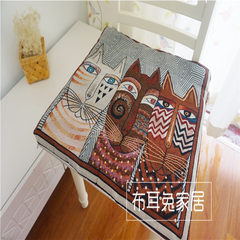 Sun moon cat bar coffee shop southeast Asian ethnic style retro cotton and hemp chair cushion thin summer portable extra-large pillow: 55X55cm three red cats