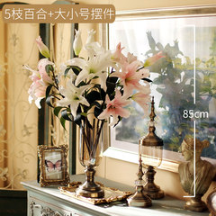 The fish house west realistic touch PU lily flower simulation model room decoration flower vase set floor silk flower 5 branches of mixed color Lily + size ornaments