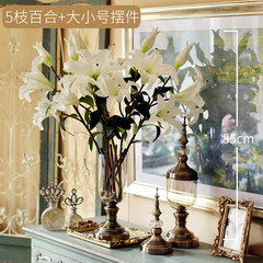 The fish house west realistic touch PU lily flower simulation model room decoration flower vase set floor silk flower 5 branches of white lily + size.