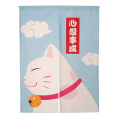 Japanese money cat cartoon door curtain feng shui hangs half curtain porch adornment cotton and hemp cloth curtain partition bedroom kitchen study tomd044 idea becomes high 120