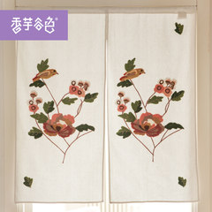 Flower and bird extra-wide bedroom semi-curtain rural ruxiu embroidery cotton and linen hanging curtain partition cloth curtain embroidery fabric door curtain beige cotton and linen -85x90+ rod