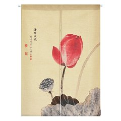 Chinese style ink lotus door curtain cloth art cotton and hemp partition curtain bedroom toilet geomantic porch curtain half curtain decorates curtain bedspread sheet single branch lotus door curtain send pole