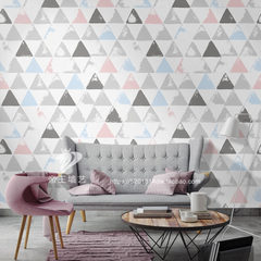 Nordic geometric wallpaper, triangle pattern, gray pink, living room, bedroom wall, mural, modern simple wallpaper Imitation linen (integral) / square