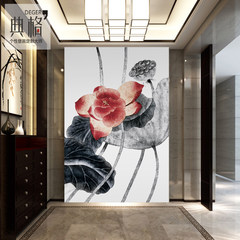 Lotus Chinese style wallpaper, seamless large wall painting, 3D non woven wallpaper, decorative living room TV background cloth Silk wadding / square (whole piece)