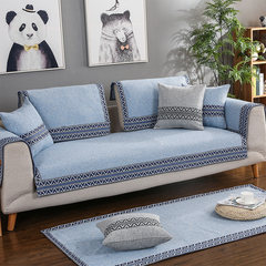 Cotton and hemp sofa cushion four seasons general cloth art anti-skid cushion contracted modern all-purpose all-purpose bag sitting room sofa cover towel DF cotton and hemp blue custom-made do not return do not change, clap change price