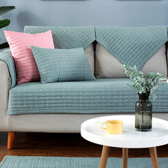 Sofa cushion all-cotton fabric art simple Nordic modern living room customized anti-slippery all-cotton sofa cover shawl cover mint — Lattice green 70 * 70 cm