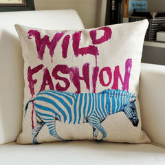 Simple and thickened flax print pillow sofa cushion for leaning on office pillow cushion for leaning on large square pillow: 50X50cm blue zebra pillow (thickened flax print)