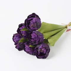 The high-grade silk cloth simulation tulip bouquet flowers floral silk flowers placed in the living room Home Furnishing model room decoration A bunch of dark purple (6 branches)