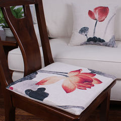 Ink and wash Chinese lotus creative dining chair cushion tea room cotton and linen seat cushion office cotton and linen back cover hip pad 11L cushion - lotus style A