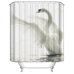 Swan series waterproof and mildew proof bathroom shower curtain toilet partition hanging curtain can be customized polyester fabric door curtain to shade the lake swan width 180cm* 200cm high