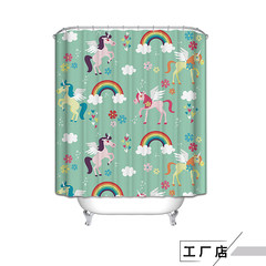 Cartoon-style bathroom curtains are high-grade, non-permeable, no shower, no drilling, bathroom shower curtain, waterproof cloth, partition curtain, door curtain, rainbow white horse, 150cm wide * 180cm high