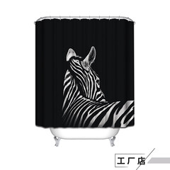Shower curtain Nordic waterproof partition curtain shower curtain bathroom door curtain suit telescopic rod curved non-perforated black and white zebra zebra 85cm wide * 120cm high