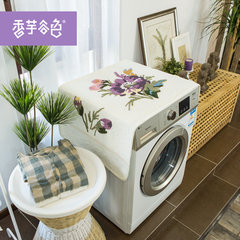 Full automatic roller washing machine cover haier washing machine multi-purpose dustproof and sun protection American country embroider cover cloth initial rip-pink flower-powder foundation 55x130cm