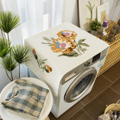 Full automatic roller washing machine cover haier washing machine multi-purpose dust prevention and sun protection American country embroidery cover - yellow flowers - white 55x130cm