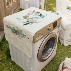 Multi-functional washing machine cover, multi-purpose towel cover, American country embroidered sun protection cover, all-purpose dustproof cover, furland mountain - rice white, 55x130cm
