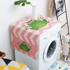 Multi-purpose cover towel washing machine cover cloth art single door refrigerator dustproof cover cotton and linen cartoon bedside table pink frog 55× 140 cm