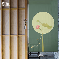 Auspicious home lotus hangs curtain Chinese style tea room curtain, curtain, hanging curtain, hanging screen, porch curtain, sitting room, partition, creative lifting, light lifting, 1x2 meters, half permeable style