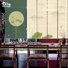 Auspicious home lotus hangs the curtain Chinese style tea room the curtain rolls the curtain hanging type screen porch curtain sitting room partition creative lift shallow lotus man five couplet half permeate money