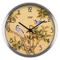 Shipping the creative art of modern Chinese fine brushwork flower and bird room wall clock clock quartz wall clock 718 14 inches Metallic silver drawing frame