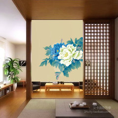 The price per square meter is per square meter per square meter for the blue peony warp knitting cloth (semi-transparent soft partition) of the floor window balcony of the study
