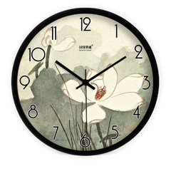 The creative art of Chinese ink and ink lotus room wall clock clock quartz wall clock 725 16 inches Metal black paint frame