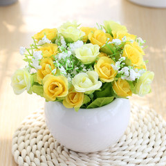 Ceramic Ball Vase rose flowers silk flower garden set simulation Home Furnishing table partition decoration Diamond Rose Yellow