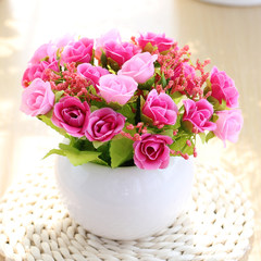 Ceramic Ball Vase rose flowers silk flower garden set simulation Home Furnishing table partition decoration Diamond Rose Red