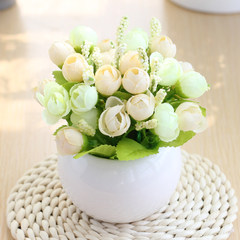 Ceramic Ball Vase rose flowers silk flower garden set simulation Home Furnishing table partition decoration White tea