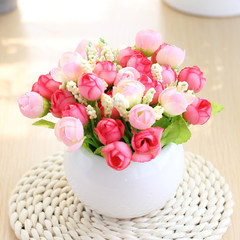 Ceramic Ball Vase rose flowers silk flower garden set simulation Home Furnishing table partition decoration A pink spring