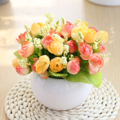 Ceramic Ball Vase rose flowers silk flower garden set simulation Home Furnishing table partition decoration The yellow spring
