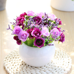 Ceramic Ball Vase rose flowers silk flower garden set simulation Home Furnishing table partition decoration Diamond Rose Purple